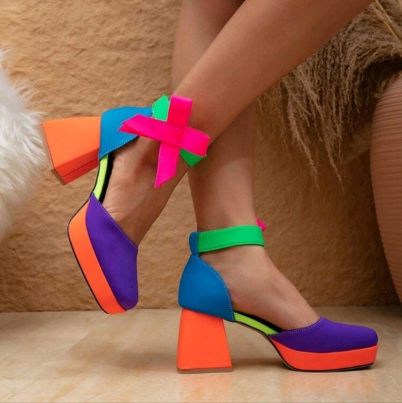 Color Block Stylish Waterproof Platform High Heels, Perfect For Daily Dressing - Picture 2 of 6